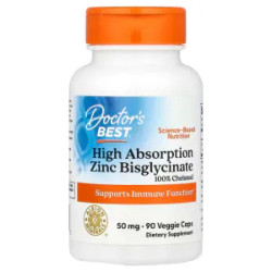 Цинк бисглицинат 50 мг, Zinc Bisglycinate Doctor's Best, 90 растительных капсул