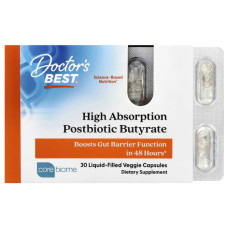 Постбиотик бутират 300 мг, High Absorption Postbiotic Butyrate Doctor's Best, 30 вегетарианских капсул