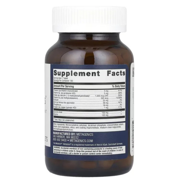 Підтримка рівня еритроцитів у крові, Hemagenics, Metagenics, не викликає запорів, із залізом, вітамінами B12, B6 та фолієвою кислотою, 180 вегетаріанських таблеток