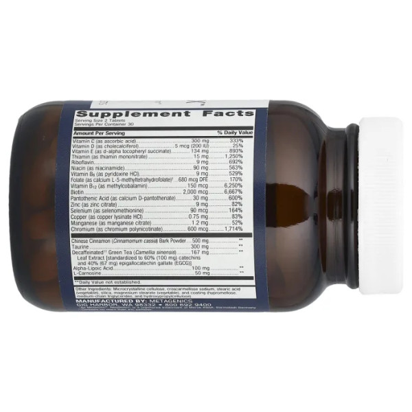 Контроль рівня цукру в крові, MetaGlycemX™, Metagenics, антиоксидантна підтримка для метаболізму вуглеводів з альфа-ліпоєвою кислотою та екстрактом зеленого чаю, 60 таблеток
