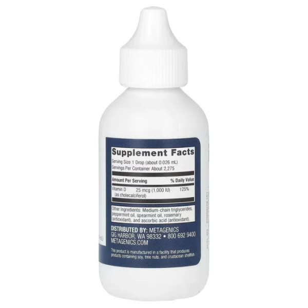 Вітамін D3, Vitamin D3 Liquid, Metagenics, для підтримки імунітету, здоров'я кісток та серця, 25 мкг (1000 МО), рідина, 59,14 мл