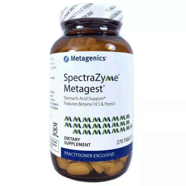 Травні ферменти, SpectraZyme Metagest, Metagenics, для підтримки здоров'я шлунка та травлення з бетаїном HCl та пепсином, протеолітичні, 270 таблеток