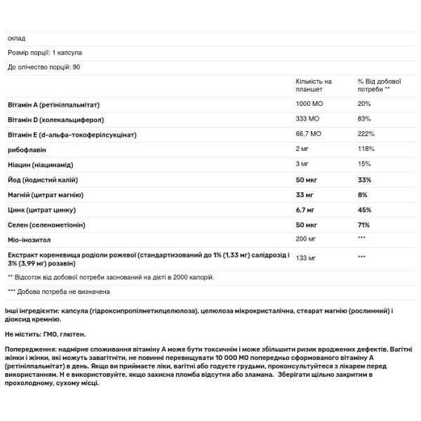 Підтримка щитовидної залози, Thyrosol, Metagenics, сприяє зняттю втоми, містить йод, магній та інше, 90 капсул