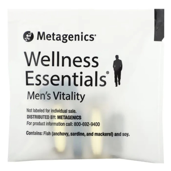 Мультивітаміни для чоловіків, Wellness Essentials Men's Vitality, Metagenics, щоденний набір для підтримки здоров'я серця з вітамінами A, C, D, E та жирними кислотами омега-3, 30 пакетиків
