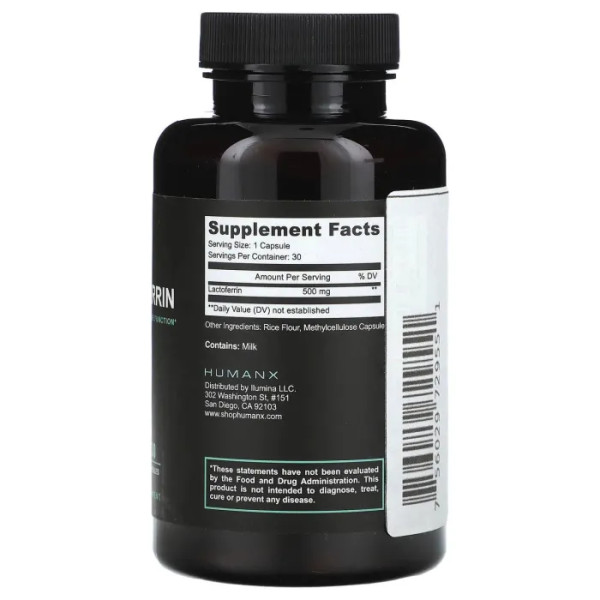 Лактоферин, Lactoferrin, Humanx, 500 мг, 30 капсул