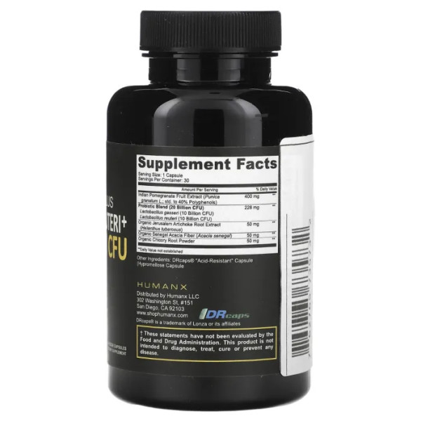 Лактобактерії Гассери та Реутері Плюс, Lactobacillus Gasseri & Reuteri+, Humanx, 20 млрд КУО, 30 рослинних капсул