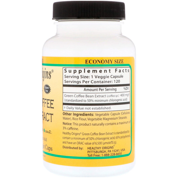 Кава для схуднення, Healthy Origins, екстракт зеленої кави, 400 мг, 120 капсул