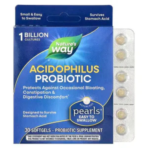 Пробіотики, Acidophilus Probiotic Pearls, Nature's Way, 1 млрд КУО, 30 гелевих капсул