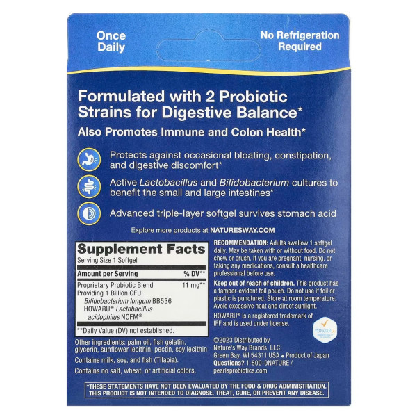 Пробіотики, Probiotic Pearls Acidophilus, Nature's Way, 1 млрд КУО, 90 гелевих капсул