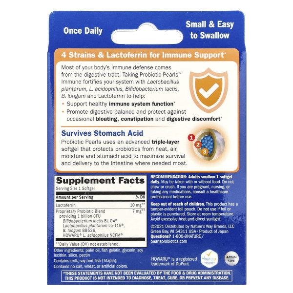 Пробиотики, Probiotic Pearls® Immune, Nature's Way, для регулярности стула и иммунитета, 30 гелевых капсул