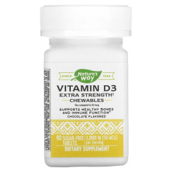 Вітамін D3 2000 МО (50 мкг), смак шоколаду, Nature's Way Vitamin D3, екстра-сила, 90 таблеток без цукру