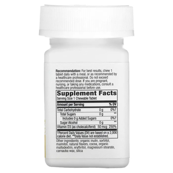 Вітамін D3, Vitamin D3, Nature's Way, екстра-сила, смак шоколаду, 50 мкг (2000 МО), 90 таблеток без цукру