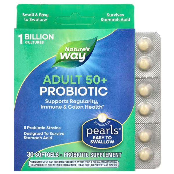 Пробіотики для дорослих 50+, Adult 50+ Probiotic Pearls, Nature's Way, 1 млрд КУО, 30 гелевих капсул