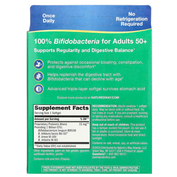 Пробіотики для дорослих 50+, Adult 50+ Probiotic Pearls, Nature's Way, 1 млрд КУО, 30 гелевих капсул