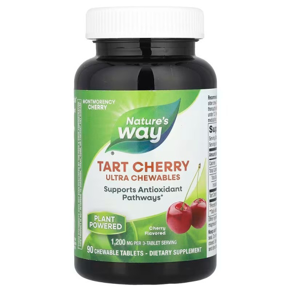 Терпка вишня, Tart Cherry Ultra Chewable, Nature's Way, вишня, 90 жувальних таблеток (400 мг на таблетку)