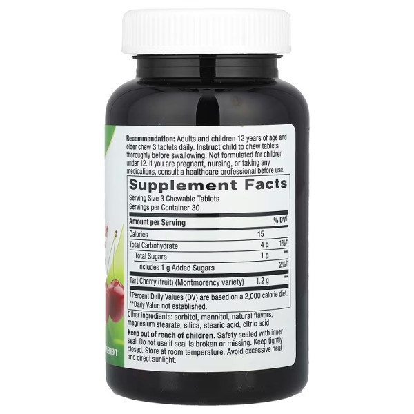 Терпка вишня, Tart Cherry Ultra Chewable, Nature's Way, вишня, 90 жувальних таблеток (400 мг на таблетку)