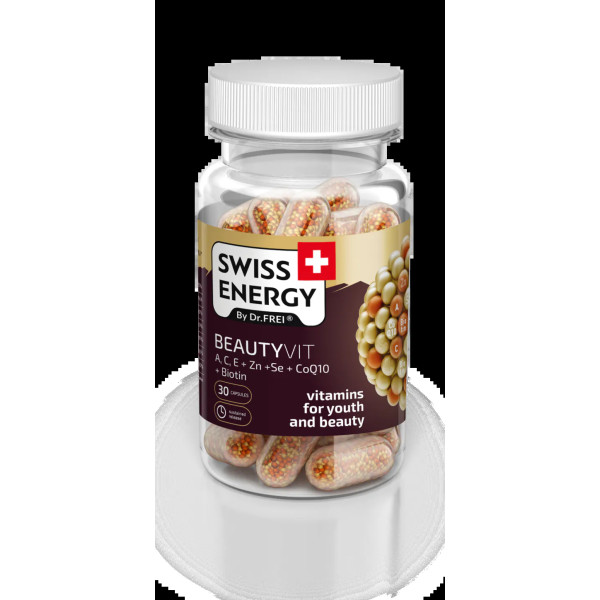 Вітаміни та мінерали для краси, BEAUTYVIT ACE+Zn+Se+CoQ10+Biotin, Swiss Energy, 30 капсул