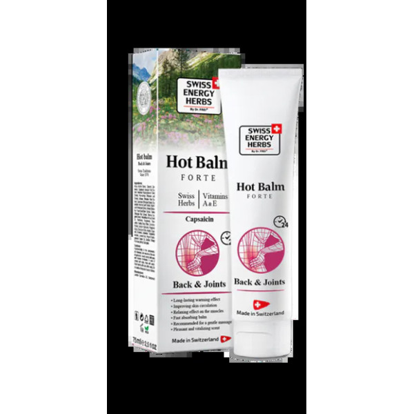 Бальзам зігріваючий, Herbs Hot Balm Forte Back & Joints, Swiss Energy, швейцарські трави, вітаміни, капсаїцин, 75 мл