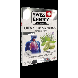 Льодяники від застуди, Herbal Lozenges Blister 20 herbs + Eucalyptus and Menthol Swiss Energy, 20 альпійських трав з ментолом та евкаліптом, 12 трав'яних льодяників