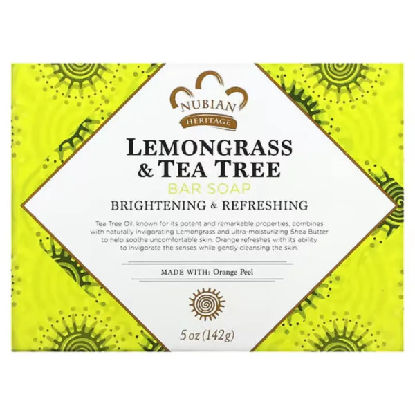 Мило з лимонником та чайним деревом, Lemongrass & Tea Tree Bar Soap, Nubian Heritage, 142 гр.