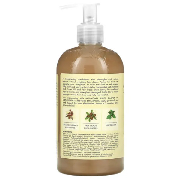 Кондиціонер для волосся, зміцнюючий, відновлюючий, Strengthen & Restore Conditioner, SheaMoisture, з ямайською чорною касторовою олією, 384 мл