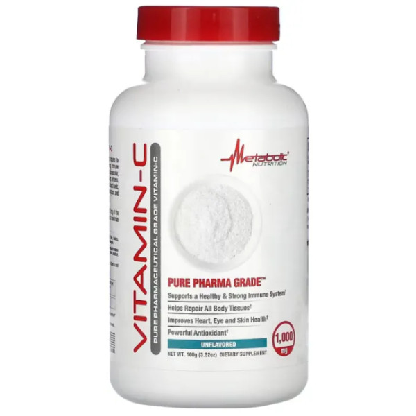 Вітамін С, Vitamin-C, Metabolic Nutrition, без смаку, порошок, 1000 мг, 100 гр
