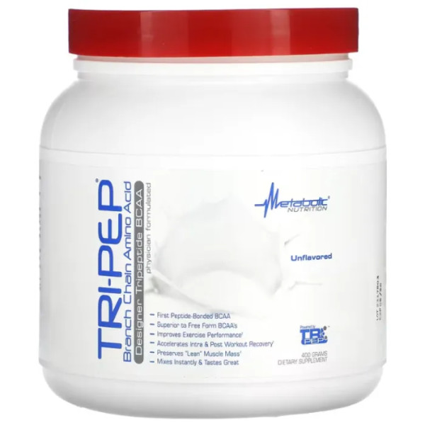 Амінокислоти BCAA з пептидним зв'язком, Tri-Pep, Branch Chain Amino Acid, Metabolic Nutrition, без смаку, порошок, 400 г