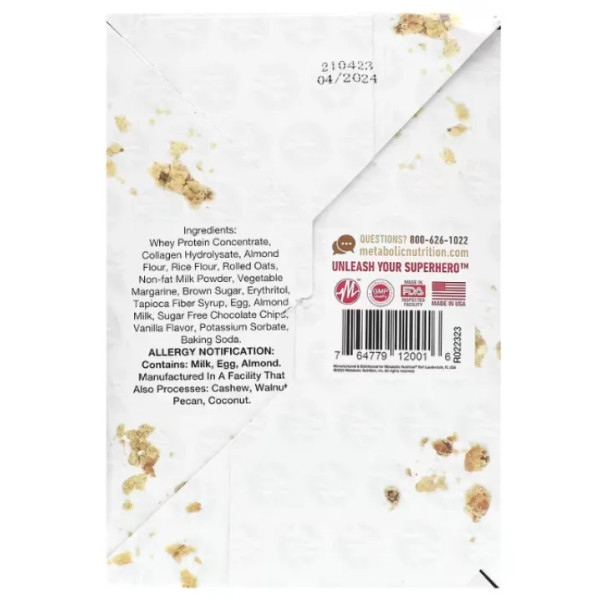 Протеїновий батончик, розсипчастий, Crumbly Protein Bar, Metabolic Nutrition, з шоколадною крихтою, 12 батончиків по 75 г у кожному