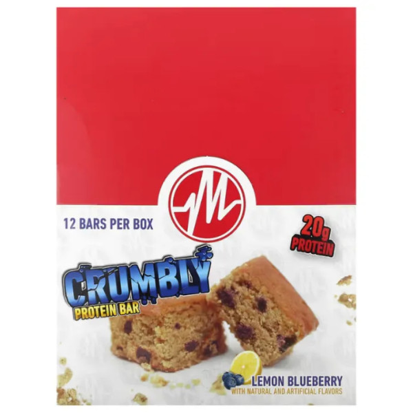 Протеїновий батончик, розсипчастий, Crumbly Protein Bar, Metabolic Nutrition, лимон та чорниця, 12 батончиків по 75 г у кожному