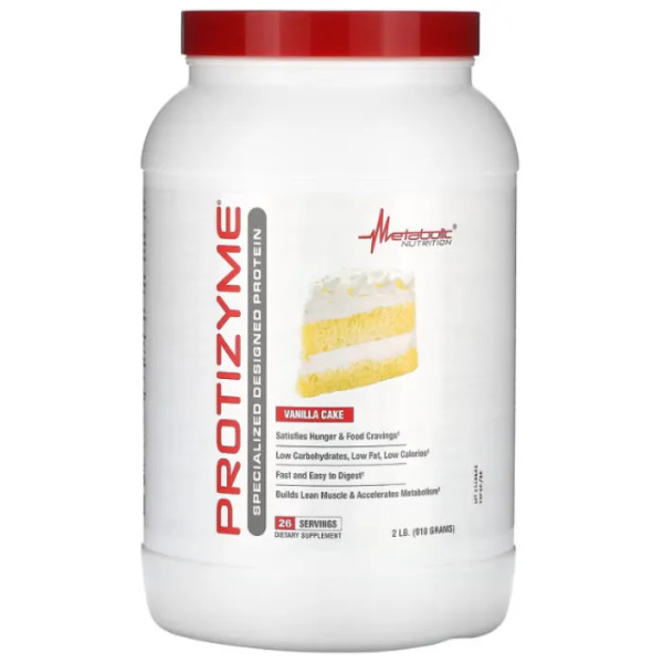 Сироватковий протеїн, спеціалізований, Protizyme, Metabolic Nutrition, нарощує м'язову масу та прискорює метаболізм, ванільний торт, 910 г