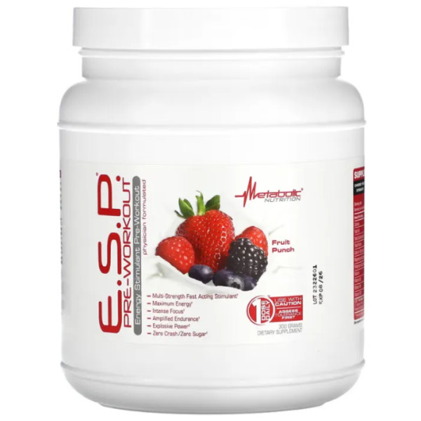 Передтренувальна формула, ESP Pre-Workout, Metabolic Nutrition, багатофункціональний швидкодіючий стимулятор, фруктовий пунш, 300 г