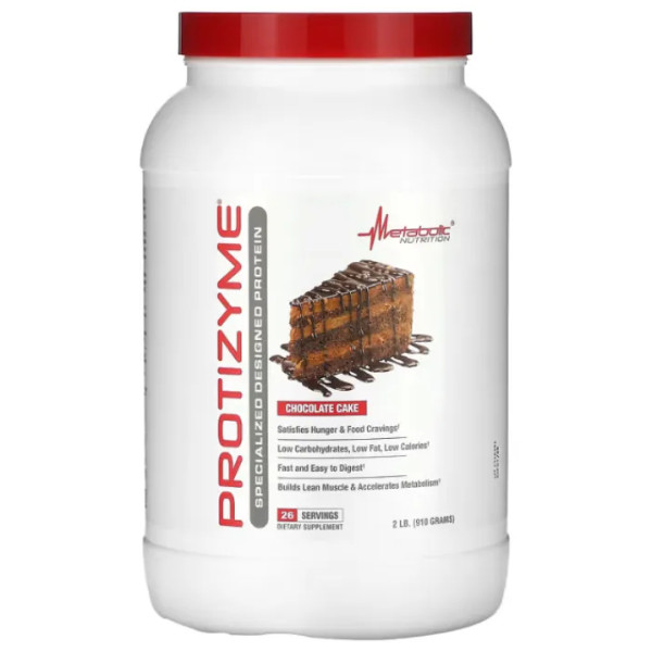 Сироватковий протеїн, спеціалізований, Protizyme, Metabolic Nutrition, нарощує м'язову масу та прискорює метаболізм, шоколадний торт, 910 г