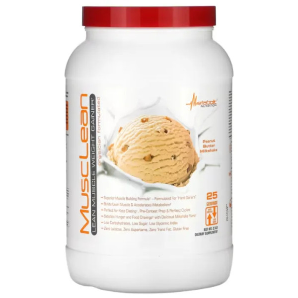 Гейнер для набору сухої м'язової маси, MuscLean, Metabolic Nutrition, молочний коктейль з арахісовою олією, 1133 г