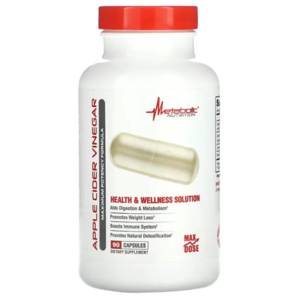 Яблучний оцет, Apple Cider Vinegar, Metabolic Nutrition, підтримка травлення та метаболізму, 90 вегетаріанських капсул