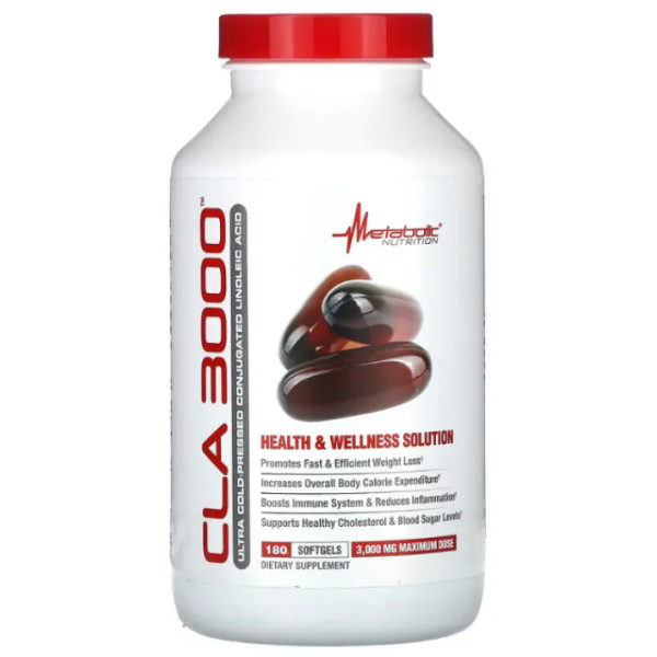 Кон'югована лінолева кислота, CLA 3000, Metabolic Nutrition, для схуднення, 3000 мг, 180 гелевих капсул (1000 мг в одній гелевій капсулі)