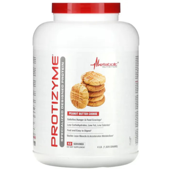 Сироватковий протеїн, спеціалізований, Protizyme, Metabolic Nutrition, нарощує м'язову масу та прискорює метаболізм, печиво з арахісовим маслом, 1820 г