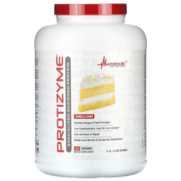 Сироватковий протеїн, спеціалізований, Protizyme, Metabolic Nutrition, нарощує м'язову масу та прискорює метаболізм, ванільний торт, 1820 г