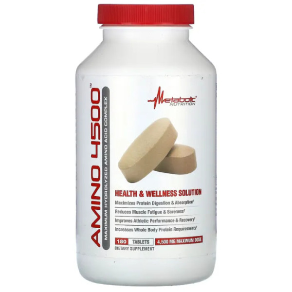 Амінокислотний комплекс, Amino 4500, Metabolic Nutrition, покращує спортивні результати та відновлення, 4500 мг, 180 таблеток (1500 мг у таблетці)