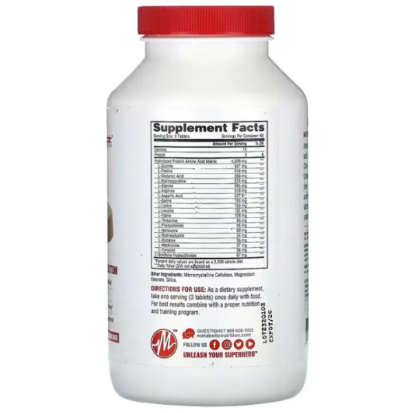 Амінокислотний комплекс, Amino 4500, Metabolic Nutrition, покращує спортивні результати та відновлення, 4500 мг, 180 таблеток (1500 мг у таблетці)