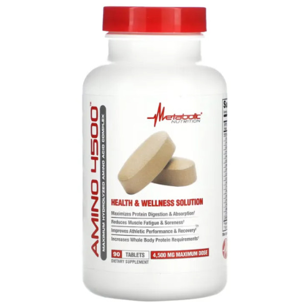 Амінокислоти, Amino 4500, Metabolic Nutrition, максимально гідролізований комплекс, 1500 мг, 90 таблеток