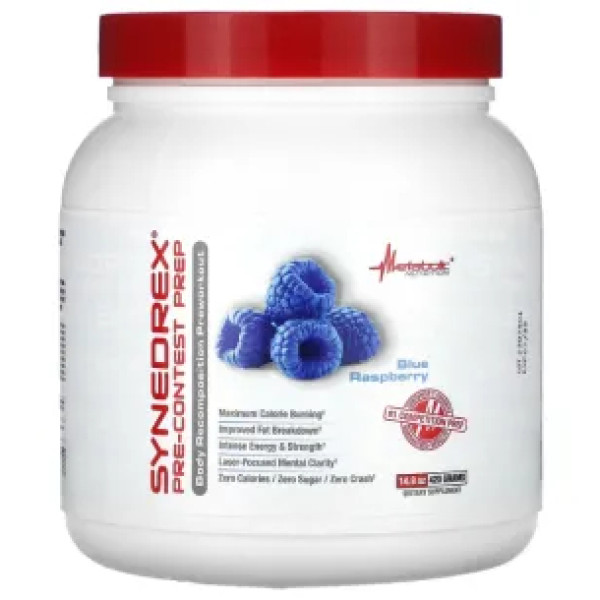 Передтренувальний комплекс, Synedrex, Metabolic Nutrition, прискорює метаболізм, сприяє нарощуванню м'язів, синя малина, порошок, 420 г