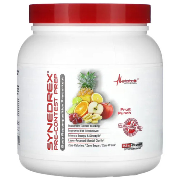 Передтренувальний комплекс, Synedrex, Metabolic Nutrition, прискорює метаболізм, сприяє нарощуванню м'язів, фруктовий пунш, порошок, 420 г
