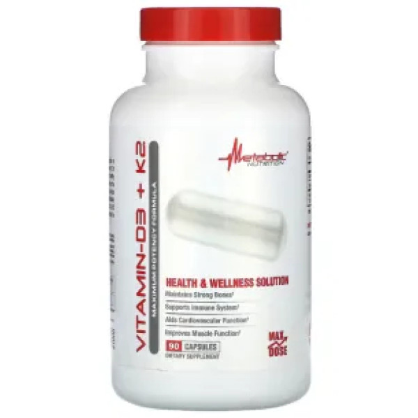 Вітамін D3+K2, Vitamin-D3+K2, Metabolic Nutrition, формула максимальної ефективності, 90 капсул