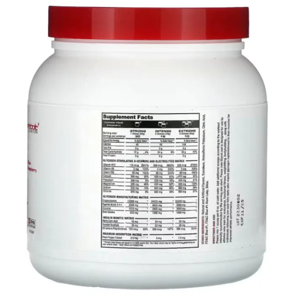 Посттренувальна формула, GlycoLoad, Metabolic Nutrition, збільшує м'язову силу та витривалість, синя малина, 600 г