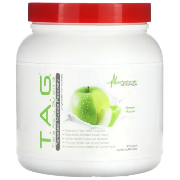 Посттренувальна формула, транс-аланіл-глутамін, TAG, Metabolic Nutrition, покращує відновлення м'язів, зелене яблуко, 400 г