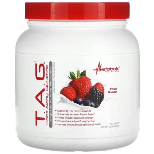 Посттренувальна формула, транс-аланіл-глутамін, TAG, Metabolic Nutrition, покращує відновлення м'язів, фруктовий пунш, 400 г