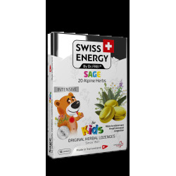 Леденцы от простуды для детей, Swiss Energy Herbal Lozenges Blister 20 herbs Sage for kids, от кашля боли в горле и заложенности носа, 12 травяных леденцов