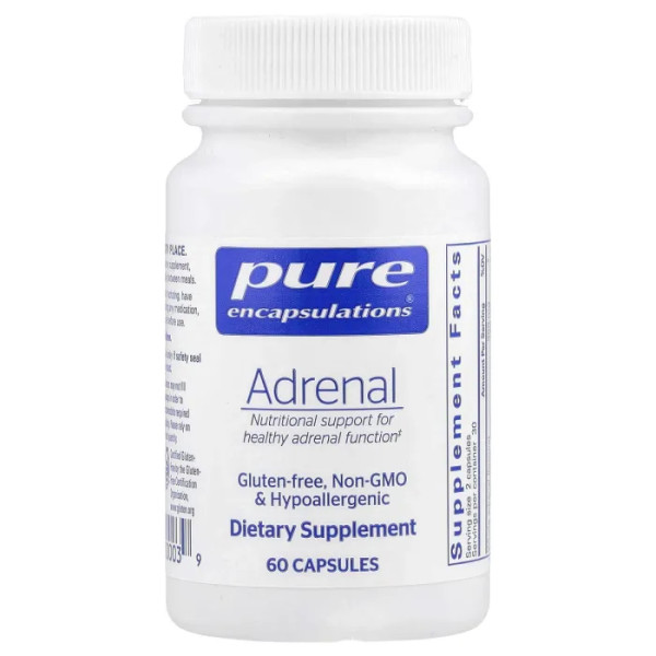 Підтримка здорової функції надниркових залоз, Adrenal, Pure Encapsulations, для підтримки здорового рівня кортизолу, зняття втоми та зниження стресу, 60 капсул