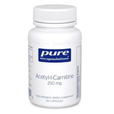 Ацетил-L-карнітин 250 мг, Acetyl-l-Carnitine Pure Encapsulations, покращення пам'яті та емоційного благополуччя, 60 капсул