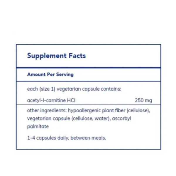 Ацетил-L-карнітин, Acetyl-l-Carnitine, Pure Encapsulations, 250 мг, 60 капсул